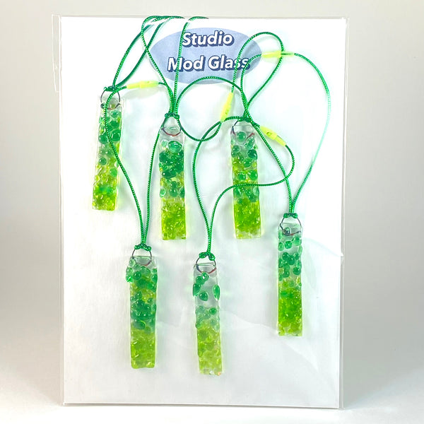 Six (6) Frit RECTANGLE Ornaments in Green