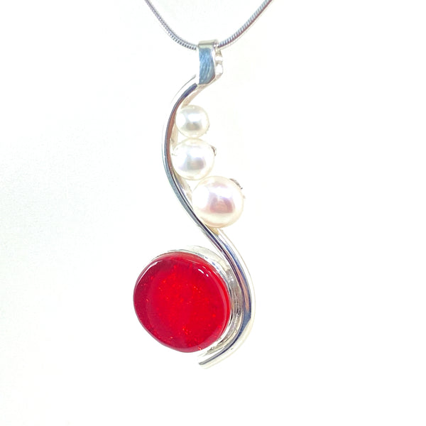 Silver S Cherry Circle with Pearls Necklace