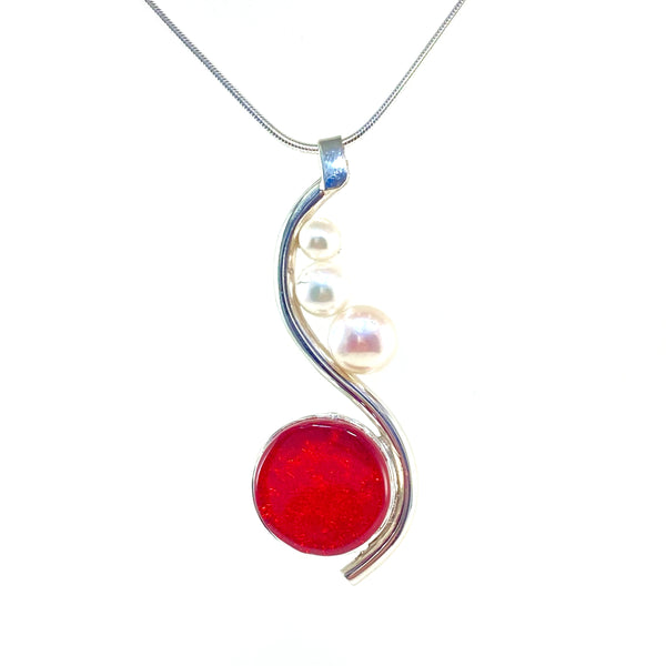 Silver S Cherry Circle with Pearls Necklace
