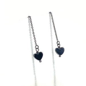 Tiny Oxidized Black Onyx Heart Earrings