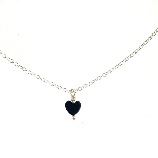 Tiny Black Onyx Heart Necklace