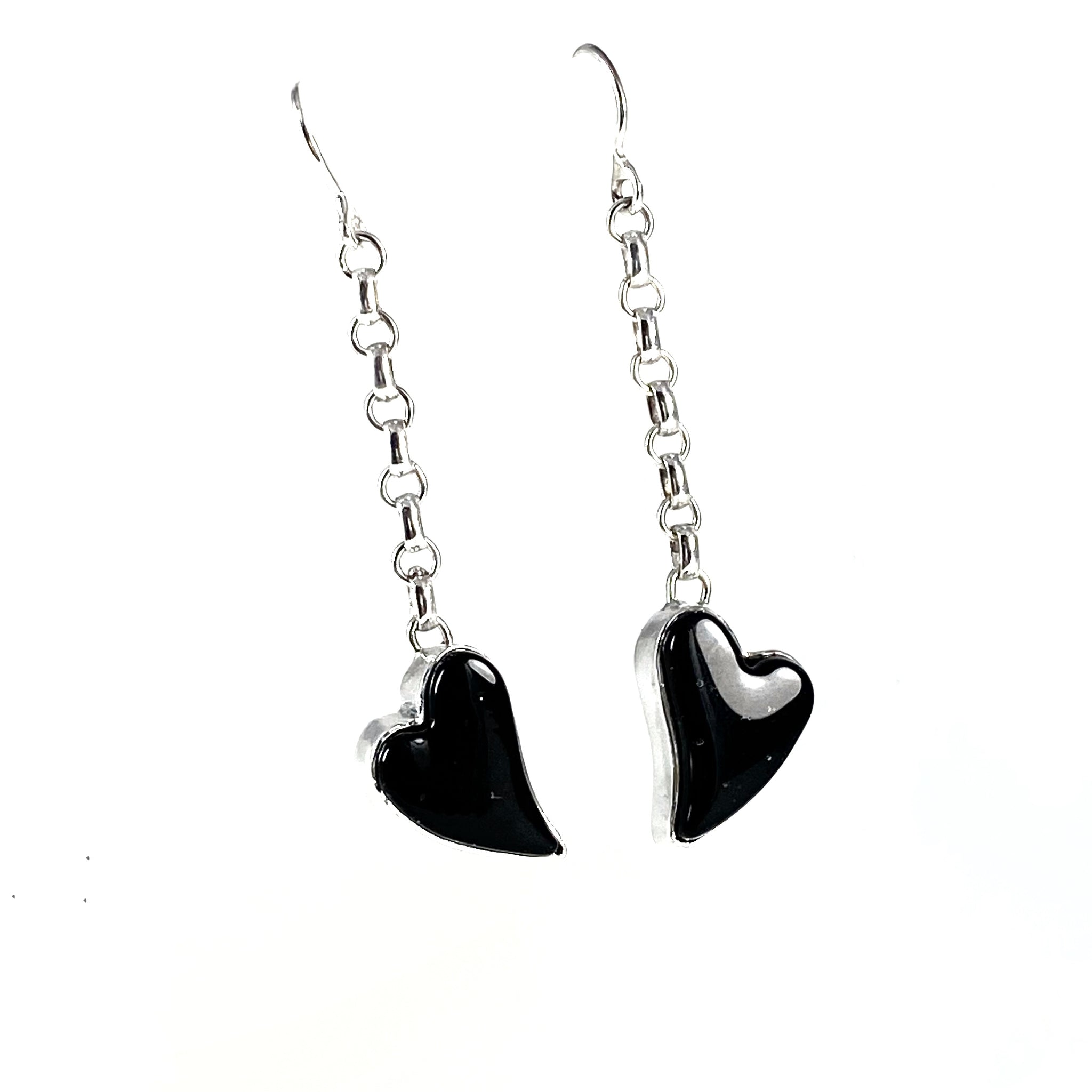 Heart Earrings with Chain in Black