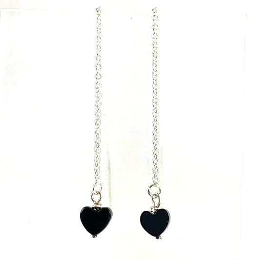 Tiny Black Onyx Heart Earrings