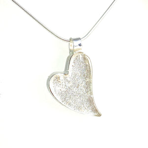 Large Curved Heart Necklace in Pearl White