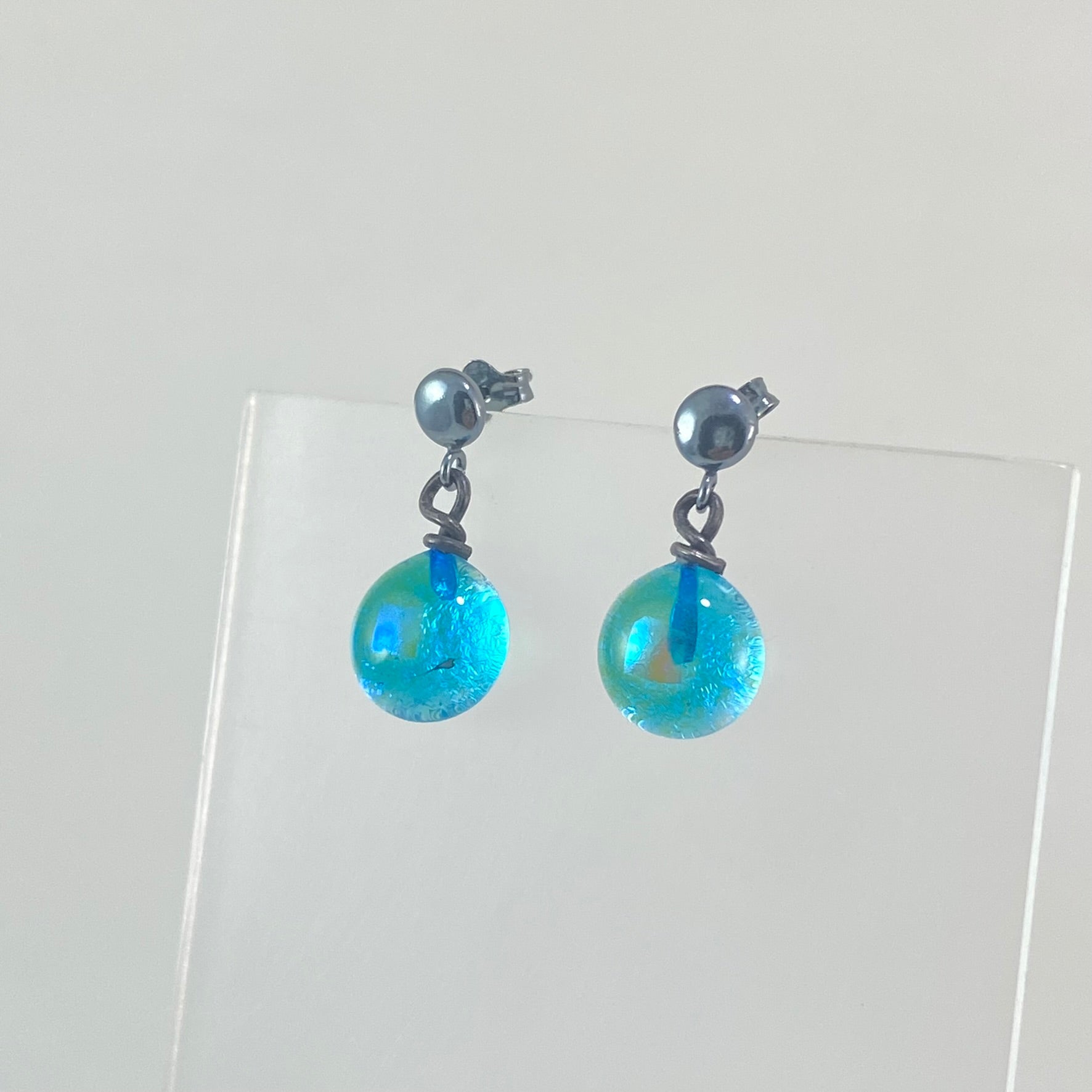 Oxidized Post Space Ball Earrings in Turquoise