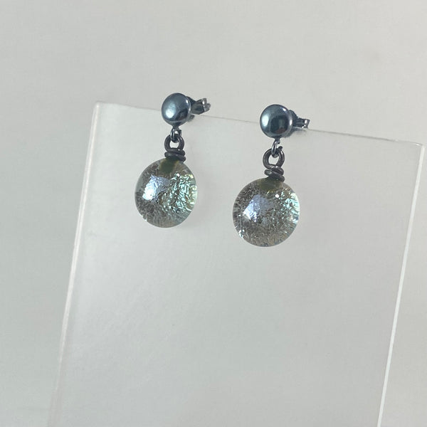 Oxidized Post Space Ball Earrings in Gray