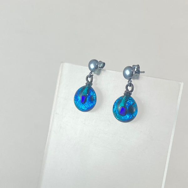 Oxidized Post Space Ball Earrings in Peacock