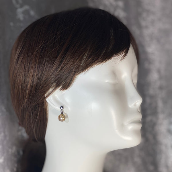 Oxidized Post Space Ball Earrings in Taupe