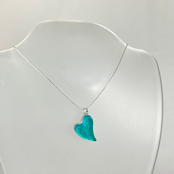 Large Curved Heart Necklace in Sea Foam