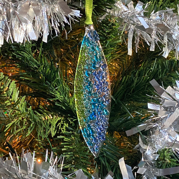 Frit Marquise Ornament in Citron & Turquoise & Blue