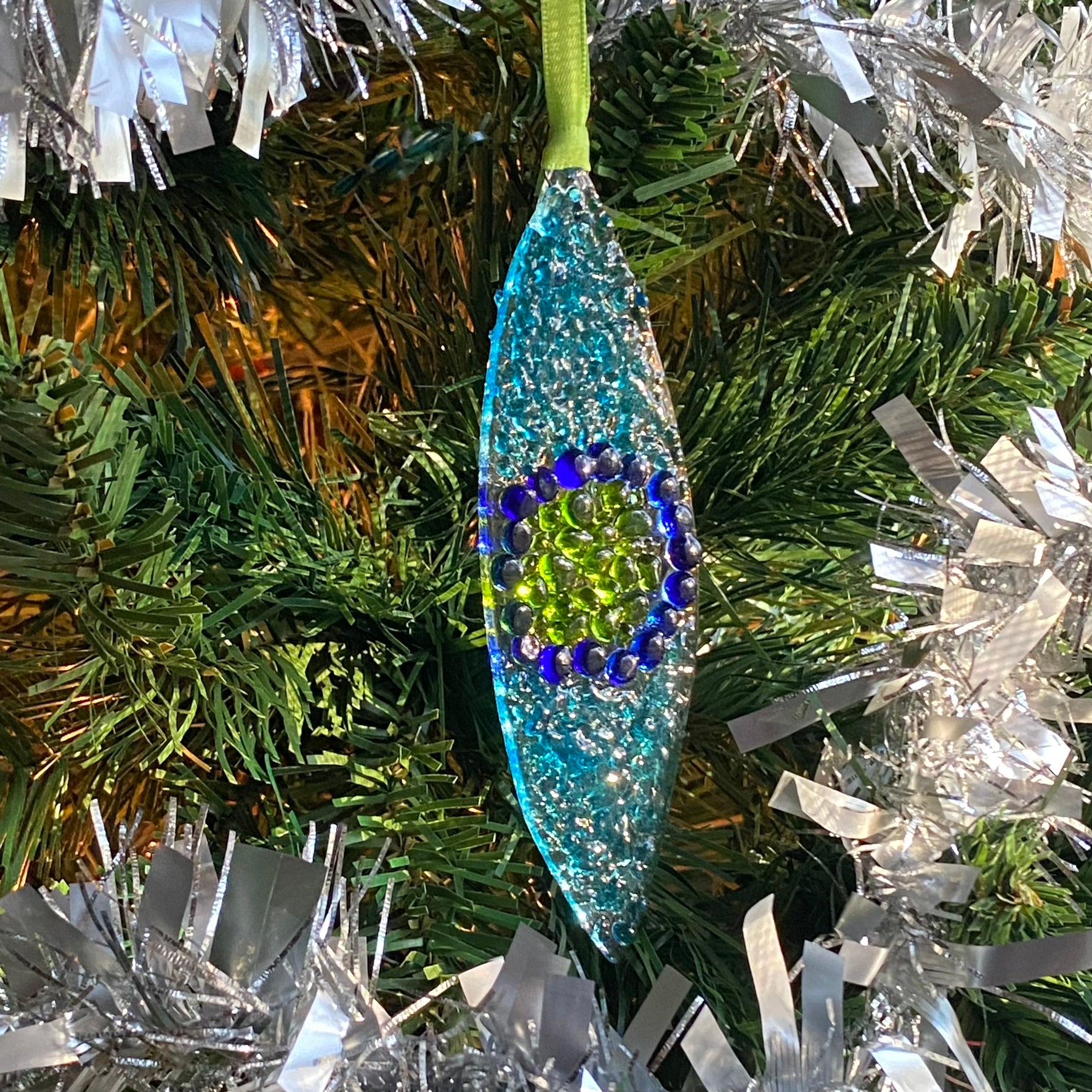 Marquise Ornament in Cobalt, Turquoise and Green