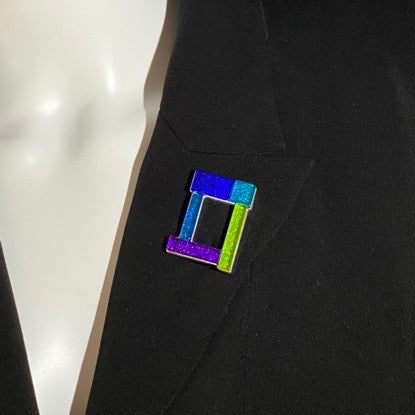 open rectangle brooch, blue, purple, green pin, fused glass, glass jewelry, glass and silver jewelry, handmade, handcrafted, American Craft, hand fabricated jewelry, hand fabricated jewellery, Athen, Georgia, colorful jewelry, sparkle, bullseye glass, dichroic glass, art jewelry