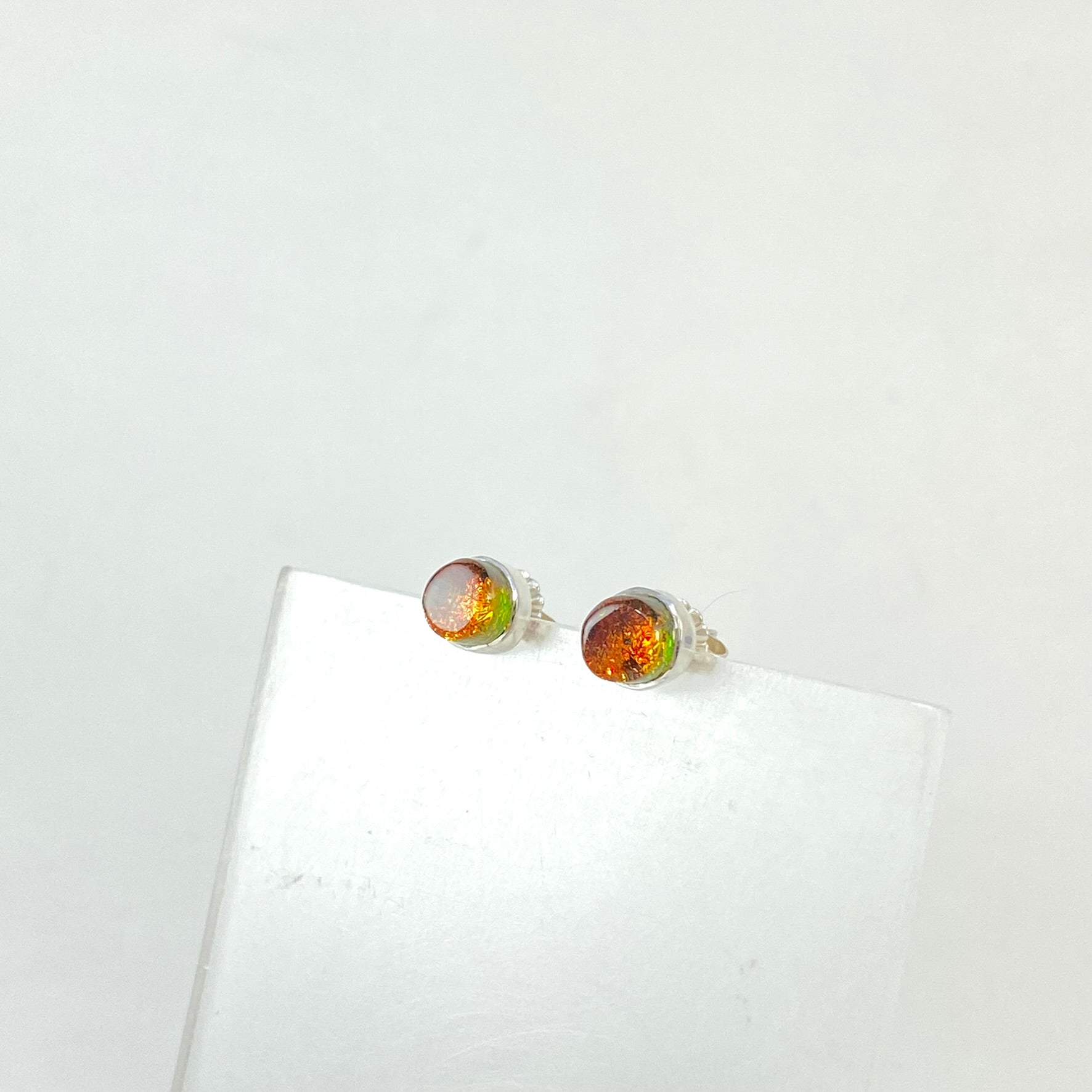 Tiny Circle Post Earrings in Amber