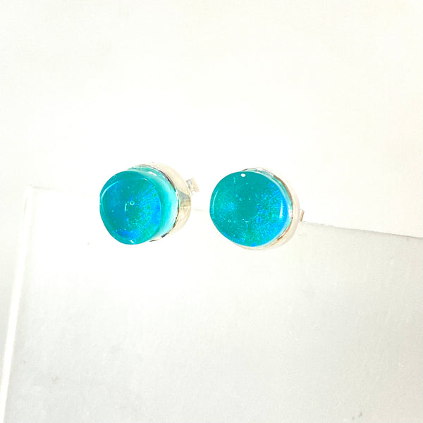 Circle Post Earrings in Aqua