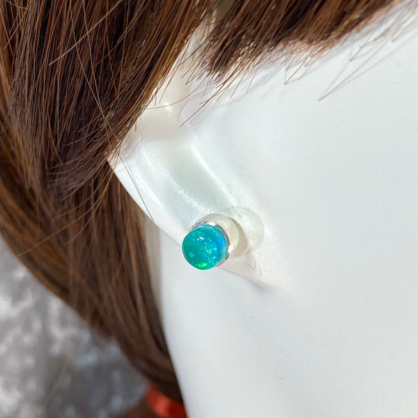 Tiny Circle Post Earrings in Aqua