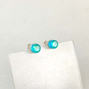 Tiny Circle Post Earrings in Aqua