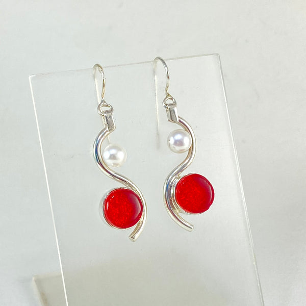 Silver S Cherry Circle with Pearls Earrings