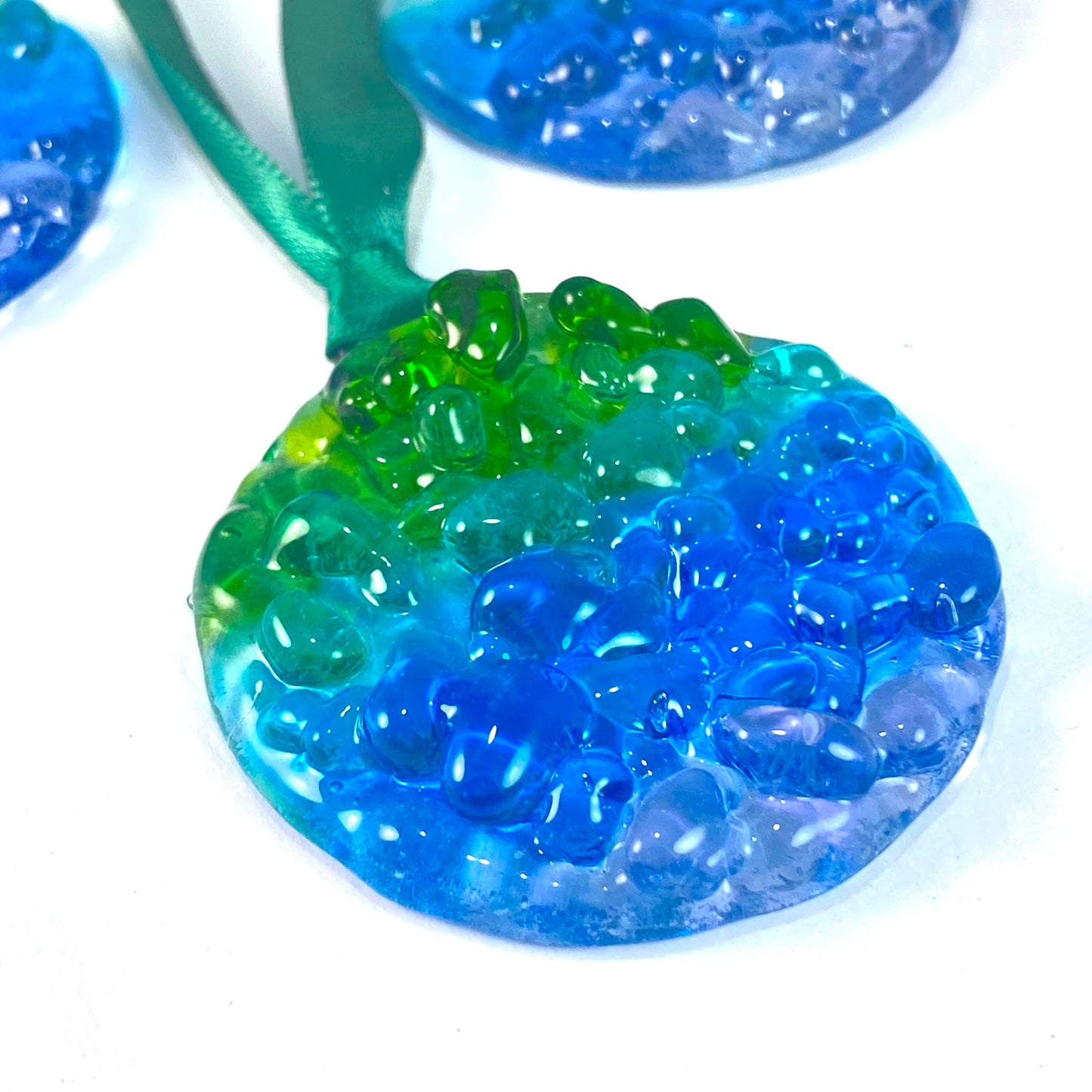 Frit Circle Ornament in Green, Blue & Purple