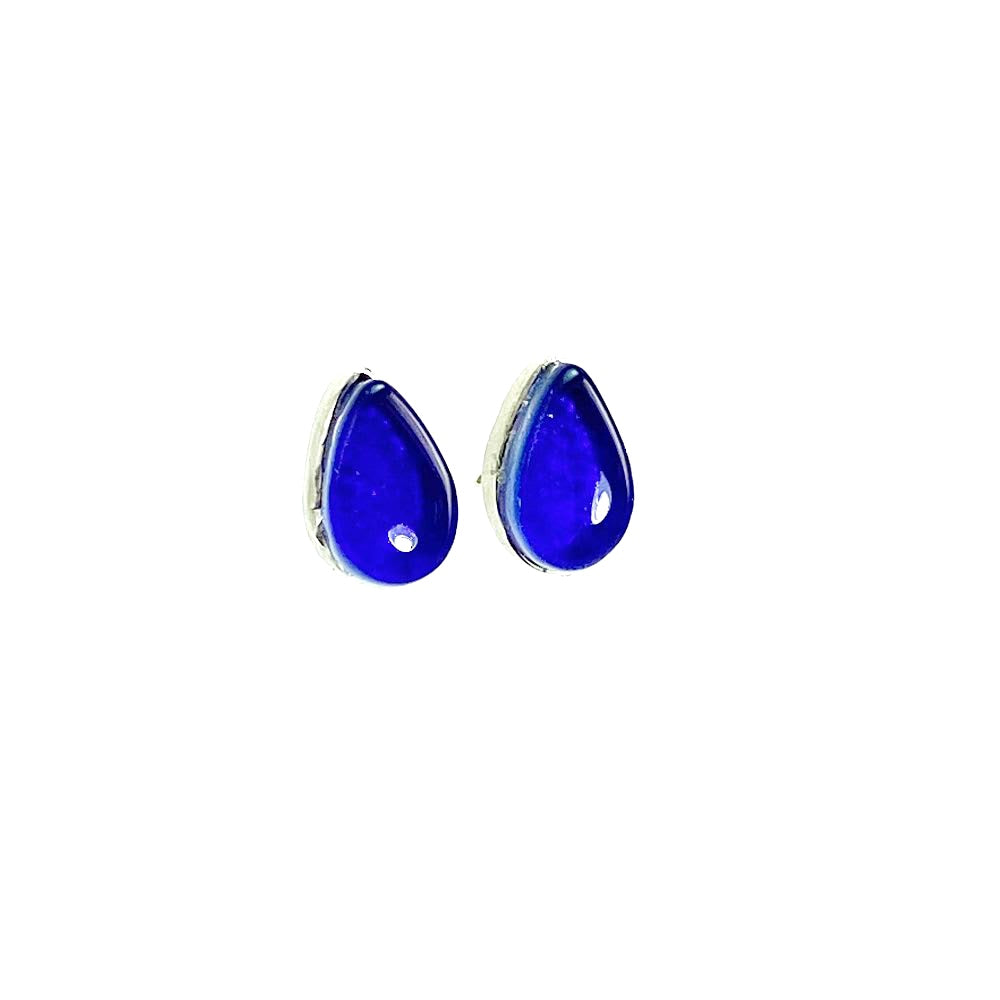 cobalt, blue, teardrop earrings,fused glass, glass jewelry, glass and silver jewelry, handmade, handcrafted, American Craft, hand fabricated jewelry, hand fabricated jewellery,  Athen, Georgia, colorful jewelry, sparkle, bullseye glass, dichroic glass, art jewelry