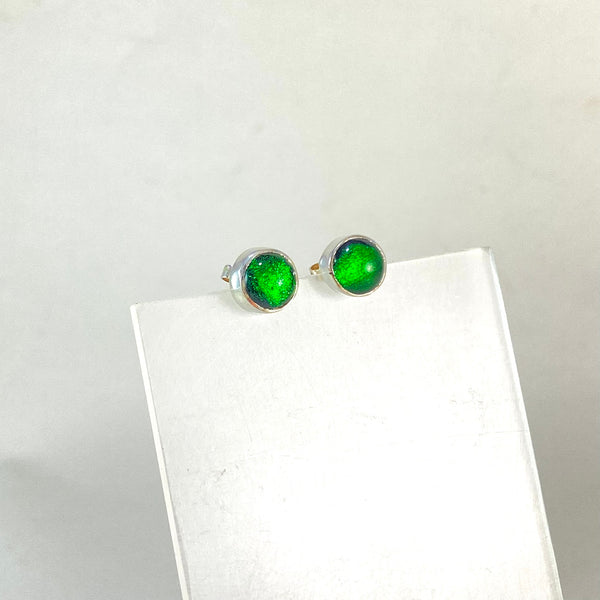 Circle Post Earrings in Emerald