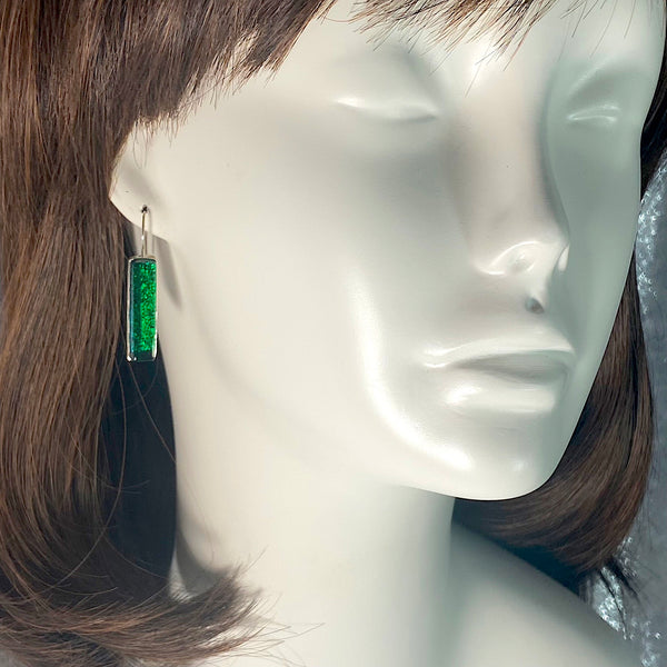 Long Rectangle Earrings in Emerald