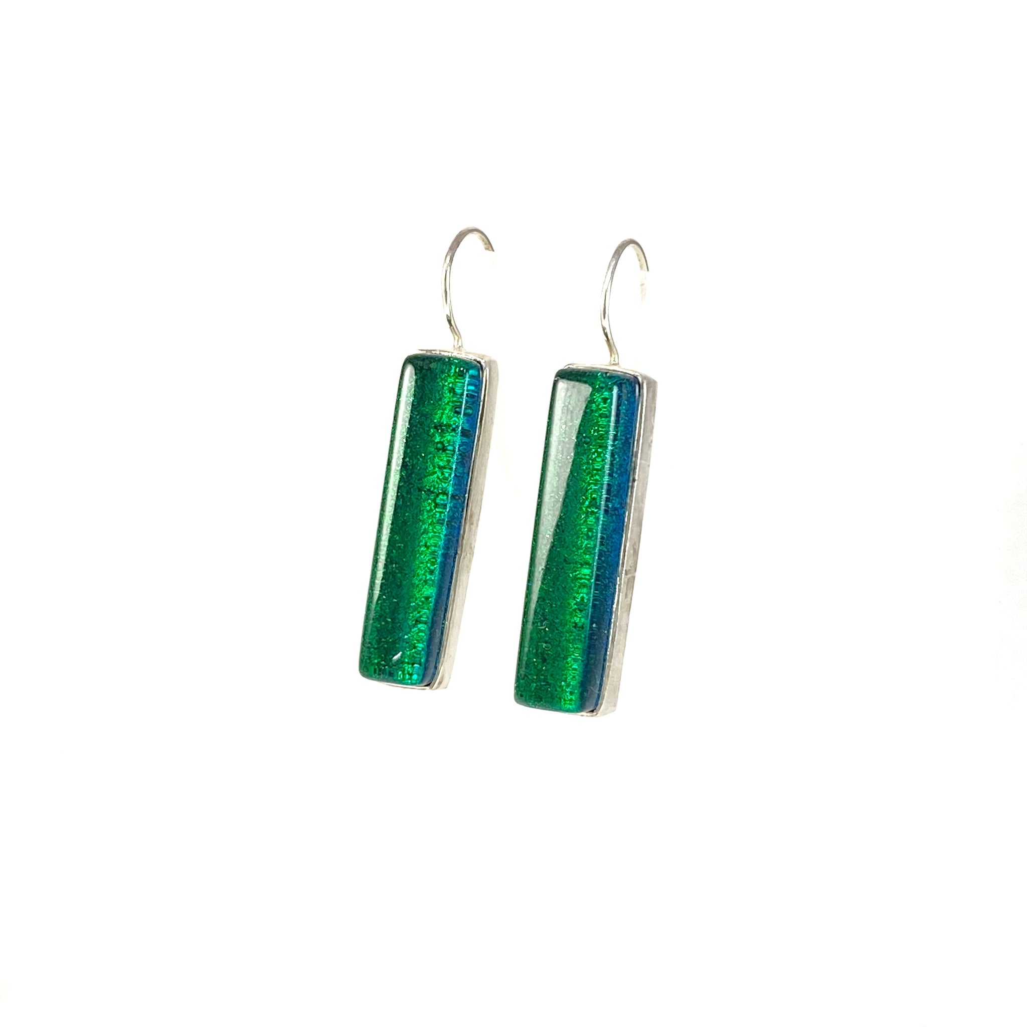 Long Rectangle Earrings in Emerald