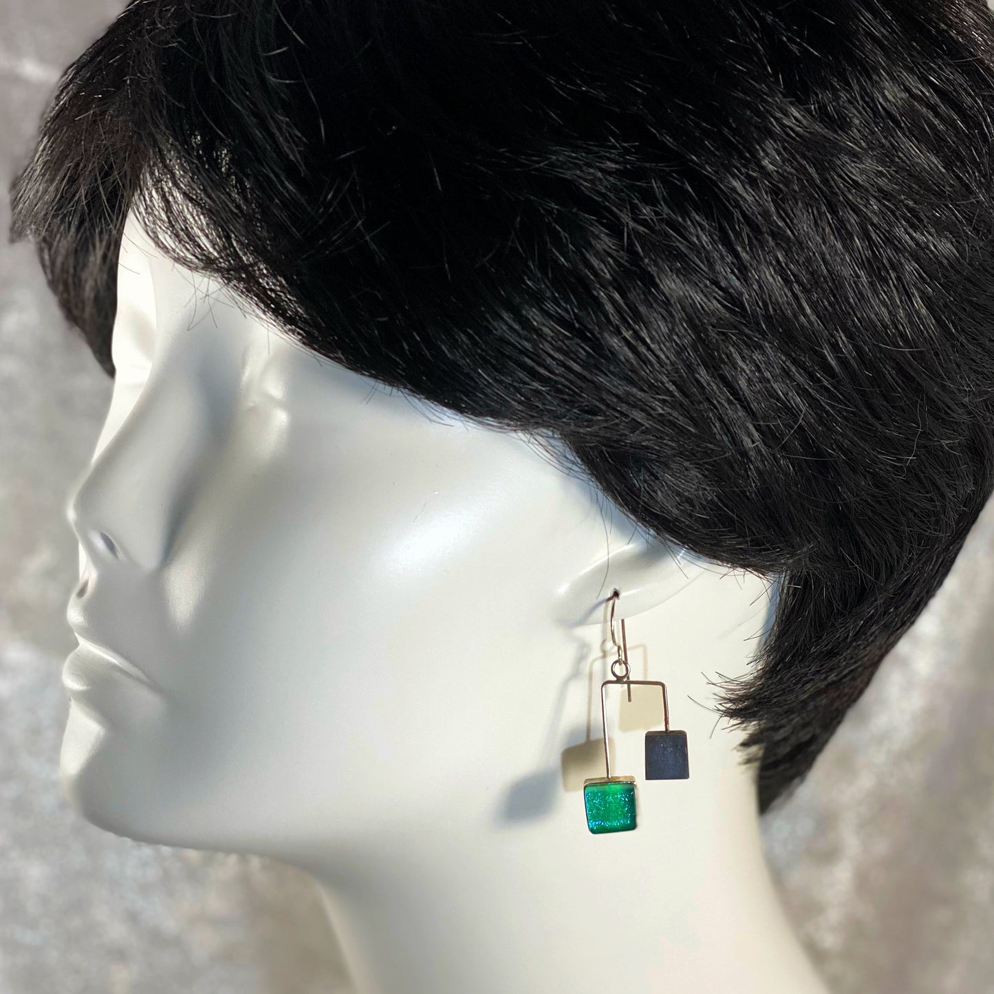 MCM Earrings with Ebony & Teal Squares