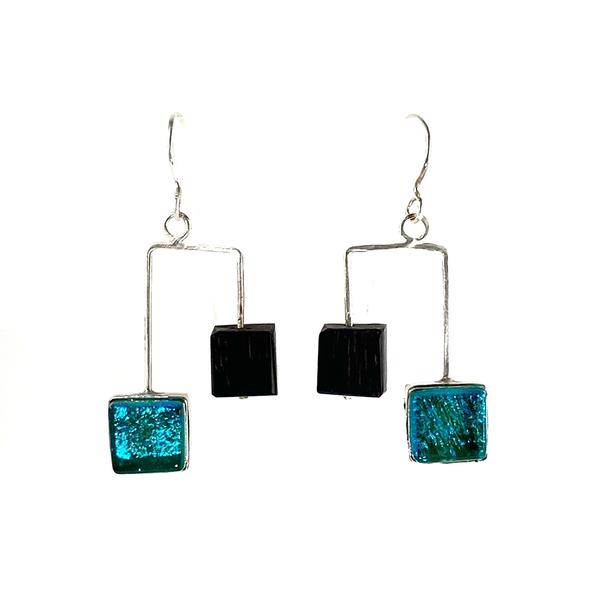 MCM Earrings with Ebony & Teal Squares