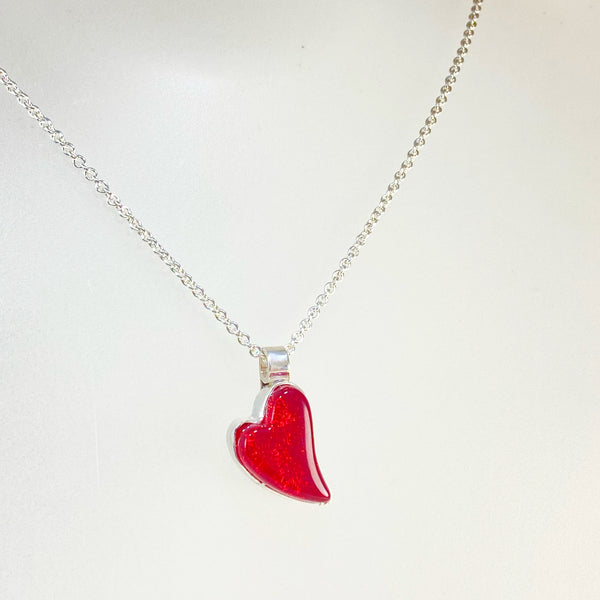 Small Curved Heart Necklace in Cherry