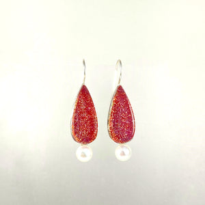 Teardrops Earrings with Pearl in Watermelon