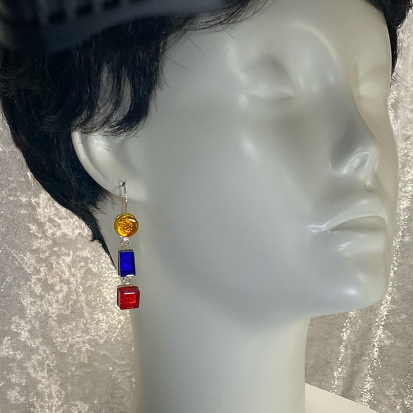 Triple Drop Earrings in Lemon, Cobalt & Cherry